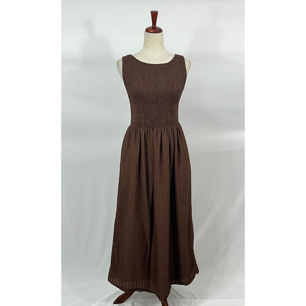 HILL HOUSE Sz M Medium Chocolate Brown Stripe Cosima Nap Dress - Picture 9 of 11